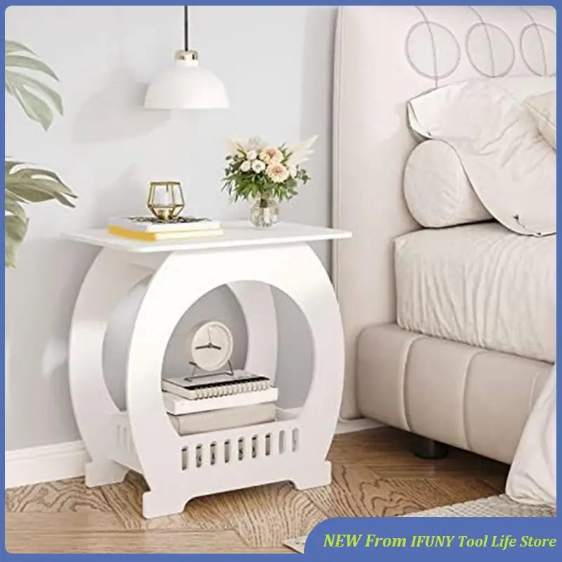 1 Piece Narrow Bedside Table White Nightstand With Storage Shelf Basket Slim Coffee Tables Small Spaces,Sofa Table New Aimak Store