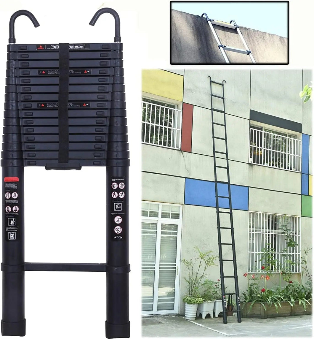 DayPlus 3.2-6.2M Telescopic Ladder with Roof Hook Kit Aluminium Portable Multi-Purpose Folding Portable Heavy Duty Extendable Aimak Store