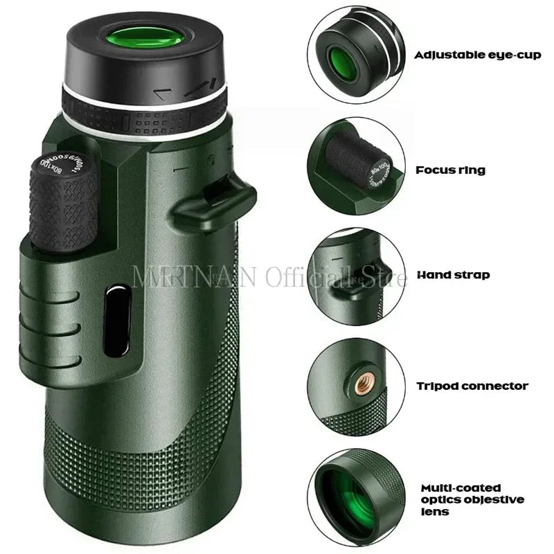 Monocular Telescope Long Range Zoom Hd Bak4 Prism Telescope with/without Tripod Phone Clip Hunting Outdoor Camping Aimak Store