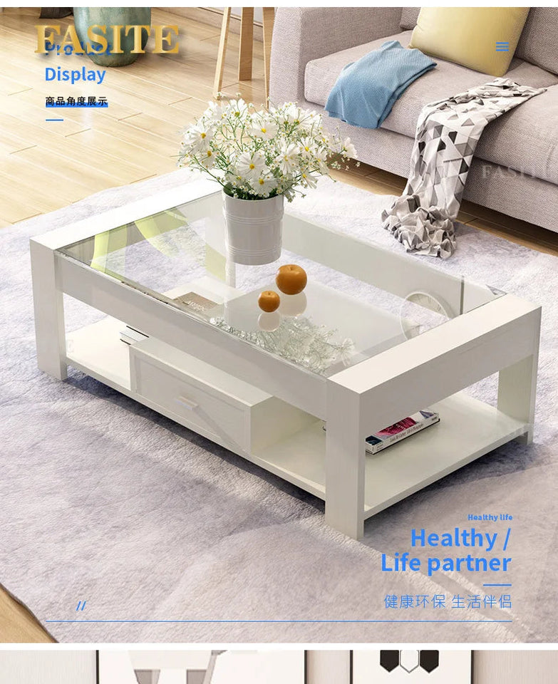 Nordic coffee table, simple modern tempered glass living room, easy to create office living room Aimak Store