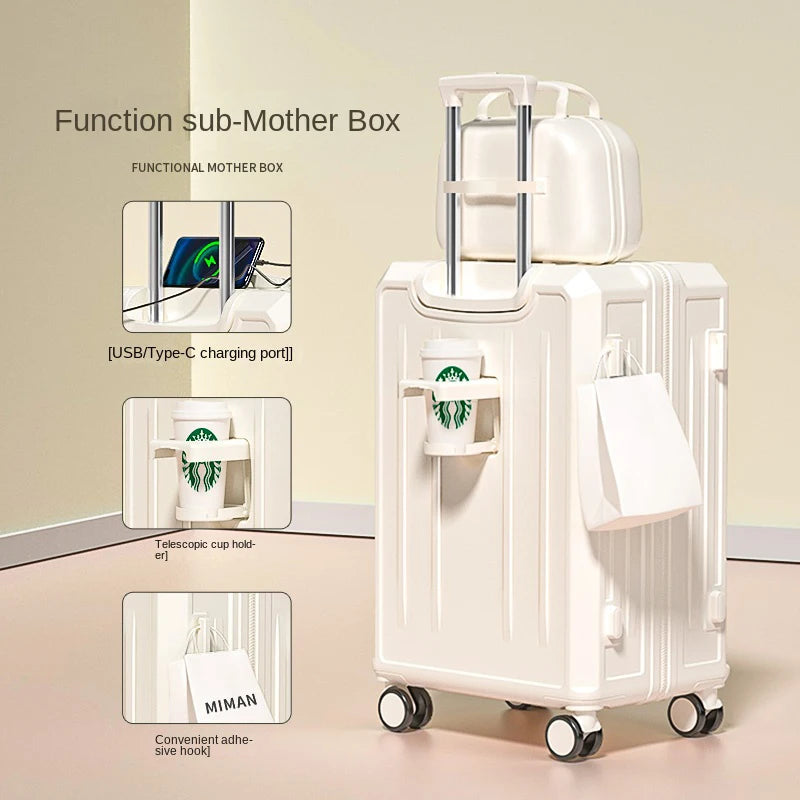 KO-KU 2024 Suitcase Set Female 20 Inch Boarding Suitcase USB/Type-C Port Water Cup Holder 26/28 inch Male Large Capacity Luggage Aimak Store