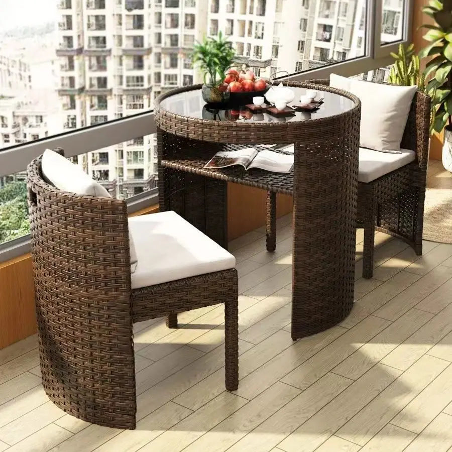 Balcony courtyard leisure table and chair combination rattan chair three piece set tea imitation rattan chair tea table Aimak Store