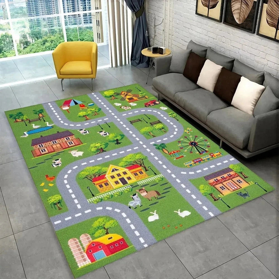 Child Playmat Highway City Traffic Playroom Area Rug Large Carpet Rug for Living Room Bedroom Decor Kids Play Non-slip Floor Mat Aimak Store