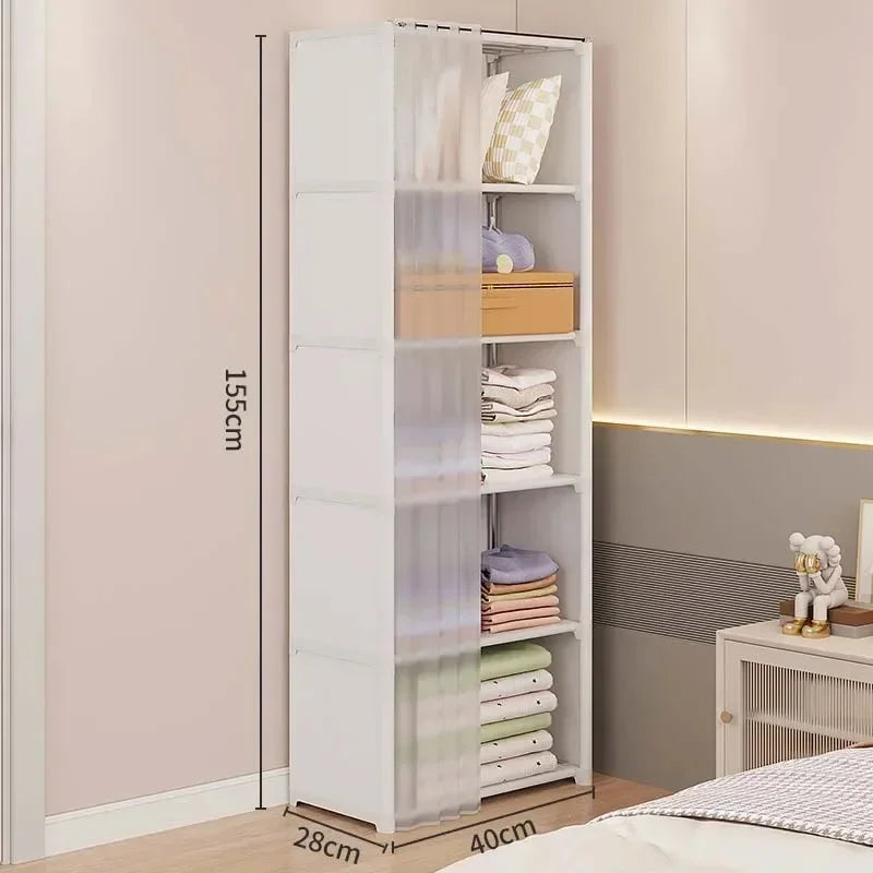 Multi-layer Clothes Storage Rack Dustproof Wardrobe Large Capacity DIY Storage Organizer Multilayer Cabinet Furniture Curtains Aimak Store
