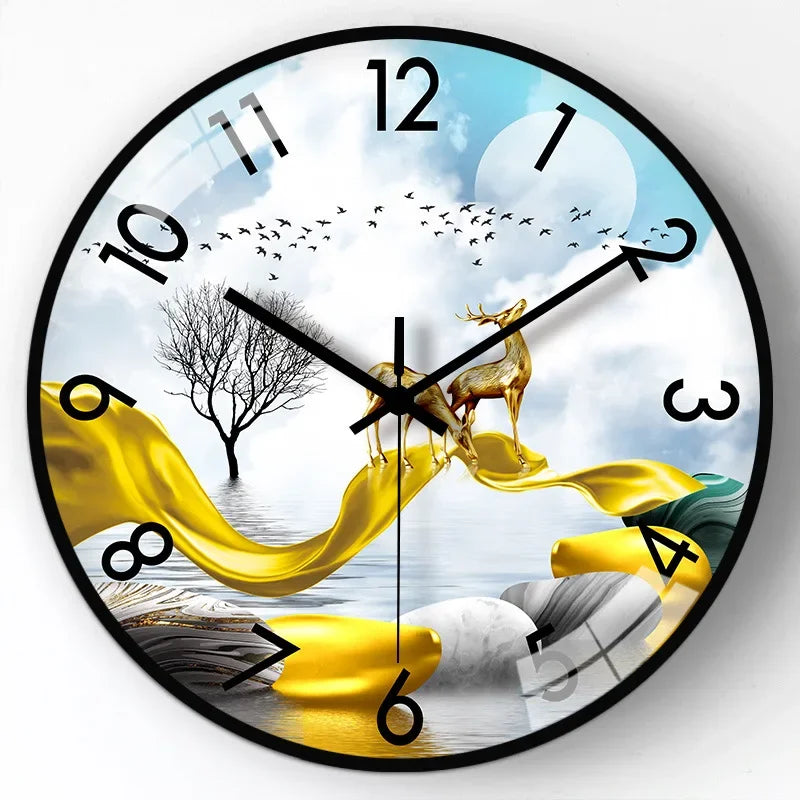 8 Inch Glass Wall Clock Modern Design Chinese Style Series Art Round Mute Creative Hanging Home Living Room Bedroom Decoration Aimak Store
