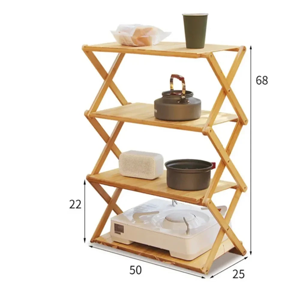 Camping Tables Outdoors Folding Table Portable Camping Wood Shelf Outdoor Portable Storage Rack Multi-Layer Foldable Bamboo Rack Aimak Store