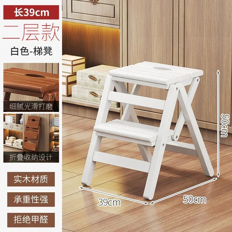 Multi-functional Bamboo Wood Folding Ladder Chair Kitchen Hat Rack 2 Step Ladder Province Space Stair Chair Plant Rack Furniture