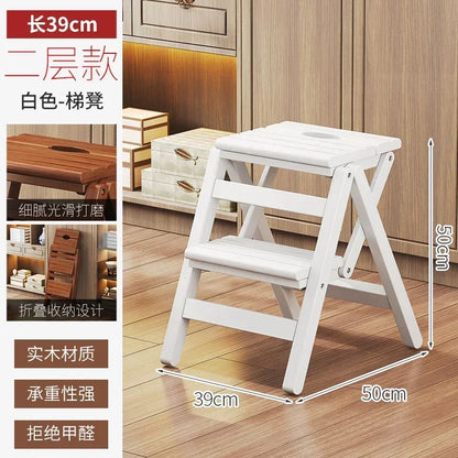 Multi-functional Bamboo Wood Folding Ladder Chair Kitchen Hat Rack 2 Step Ladder Province Space Stair Chair Plant Rack Furniture