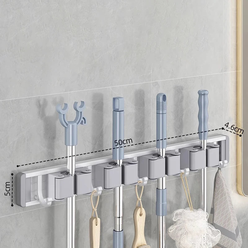 Mop and Broom Organizer Mop Holder Rack Mop Holder Wall Mounted Strong Broom Mop Holder Shelf with Hooks Organizers Hang Broom Aimak Store