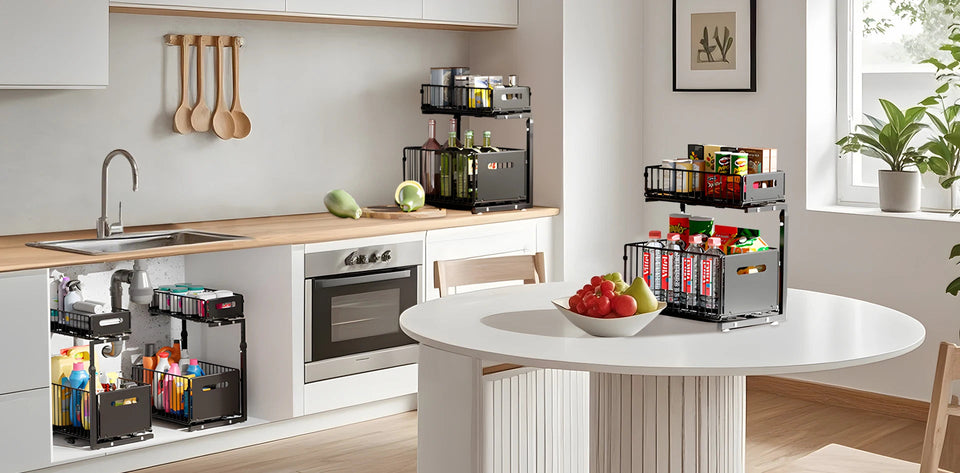 2 Tier Pull Out Cabinet Organizer Adjustable Kitchen Storage Rack Under Sink Organizer Spice Jar Storage Rack Slide Out Drawer Aimak Store