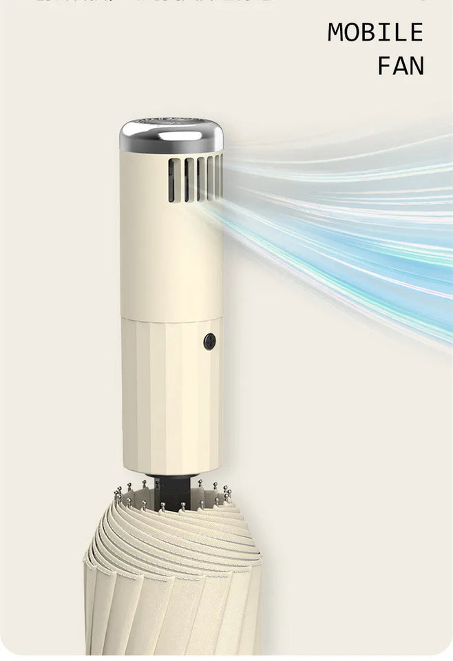 Folding Umbrella with Fan USB Charge Cool Ultra-light Parasol Black Coating Sun-resistant Umbrellas with Gift Box Aimak Store