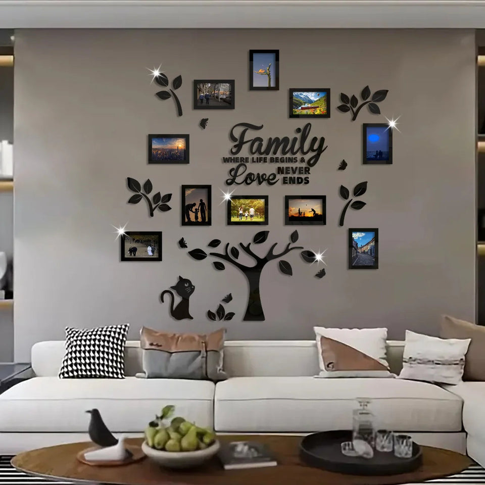 3D New Family Photo Frame Tree Wall Sticker Acrylic Self-adhesive Tree Collage Living Room Bedroom DIY Art Home Decoration Aimak Store
