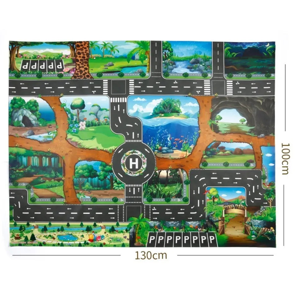 Children Playmat Activity Surface Waterproof Map Kids Animal Road Toy Baby Dinosaur Road Portable Carpet Farm Road Non-Toxic Mat Aimak Store