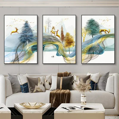 3 Nordic Luxury Ribbon Abstract Wall Art Landscape Modern Poster Print Picture Living Room Home Decorative Painting Aimak Store