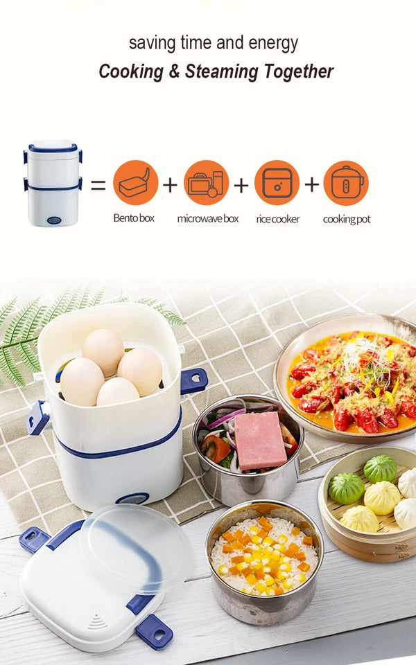 Electric Rice Cooker 220V Multi-functional Lunch Box Single/Double Layer Cooking Machine Food Steamer Food Storage Box EU Plug Aimak Store