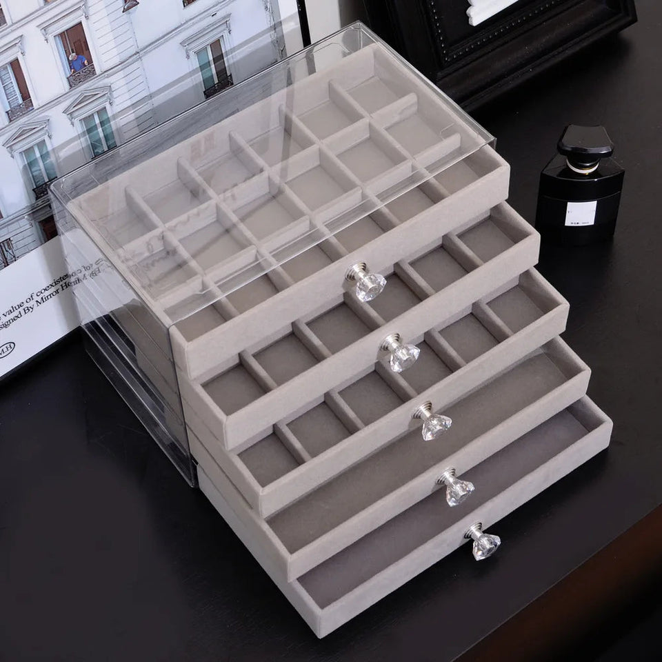 Acrylic Velvet Jewelry Organizer with 3 Drawers Stackable Display Storage Earrings Necklace Bracelets Box Holder Case for Women Aimak Store