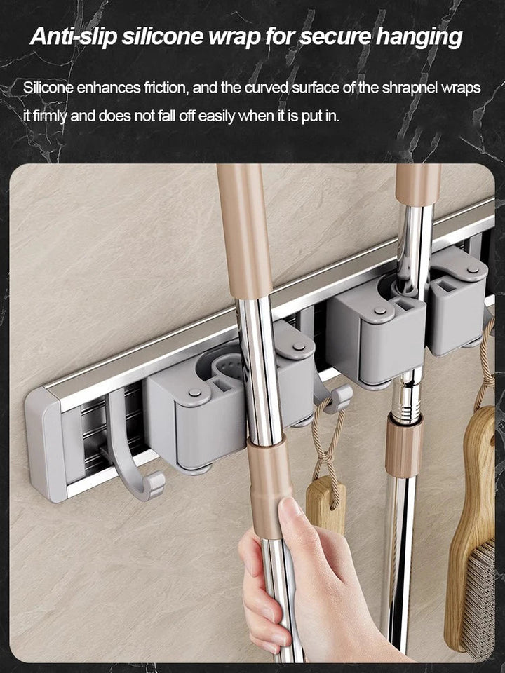 Mop and Broom Organizer Mop Holder Rack Mop Holder Wall Mounted Strong Broom Mop Holder Shelf with Hooks Organizers Hang Broom Aimak Store