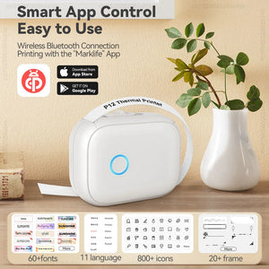 Potable Mini Printer P12 Adhesive Label Printer No Ink Printing Bluetooth Pocket Labeller with Cutter or 3PK Continue Label Roll Aimak Store