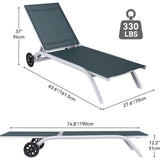 Aluminum Chaise Lounge Outdoor, Widened Patio Lounge Chair with Wheels, 5-Position Adjustable Sunbathing Recliner for Poolside Aimak Store