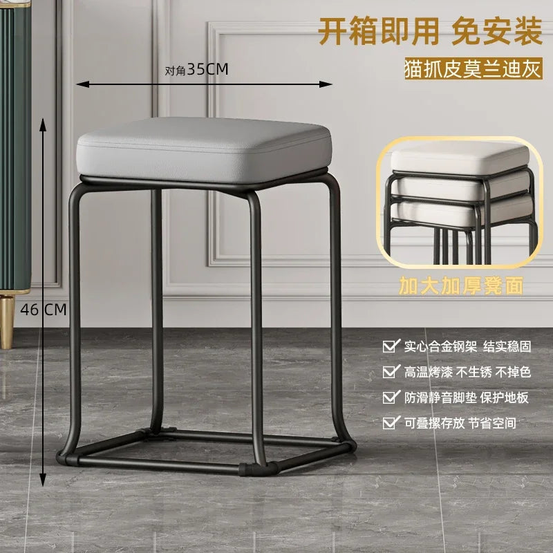 Simple and Luxurious Stackable Square Stool Enlarged and Thickened Round Stool Dirt Resistant Technology Cloth Stool Aimak Store
