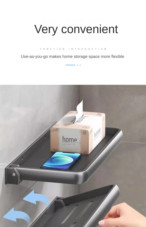 1PC Bathroom Storage Rack Foldable Bathroom Vanity Organiser No Hole Hanging Organiser Vanity Organiser Bathroom Organiser Shelf Aimak Store