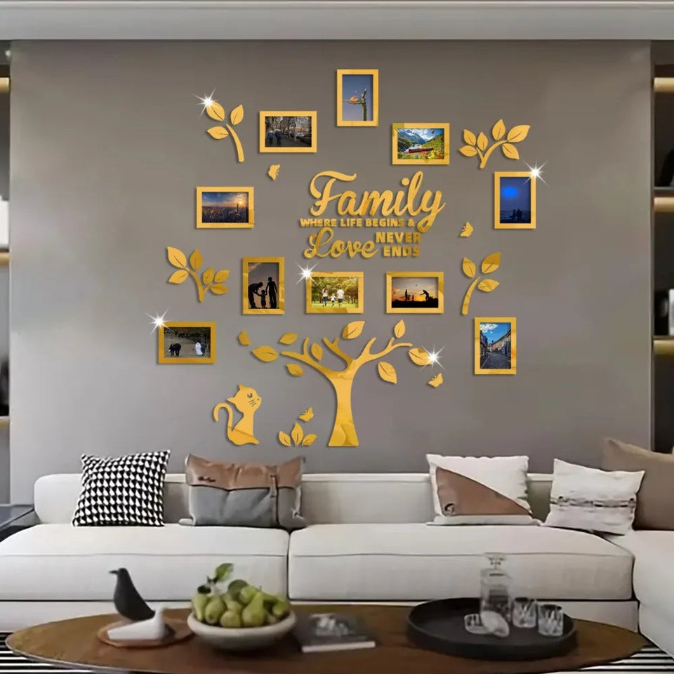 3D New Family Photo Frame Tree Wall Sticker Acrylic Self-adhesive Tree Collage Living Room Bedroom DIY Art Home Decoration Aimak Store
