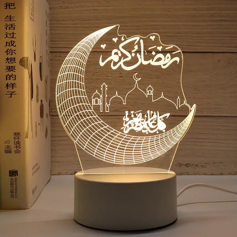 3D Moon Castle Acrylic LED Night Light Eid Mubarak Festival Ornaments Islamic Muslim Party Supplies 2025 Ramadan Home Decoration Aimak Store