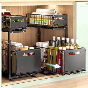 2 Tier Pull Out Cabinet Organizer Adjustable Kitchen Storage Rack Under Sink Organizer Spice Jar Storage Rack Slide Out Drawer Aimak Store