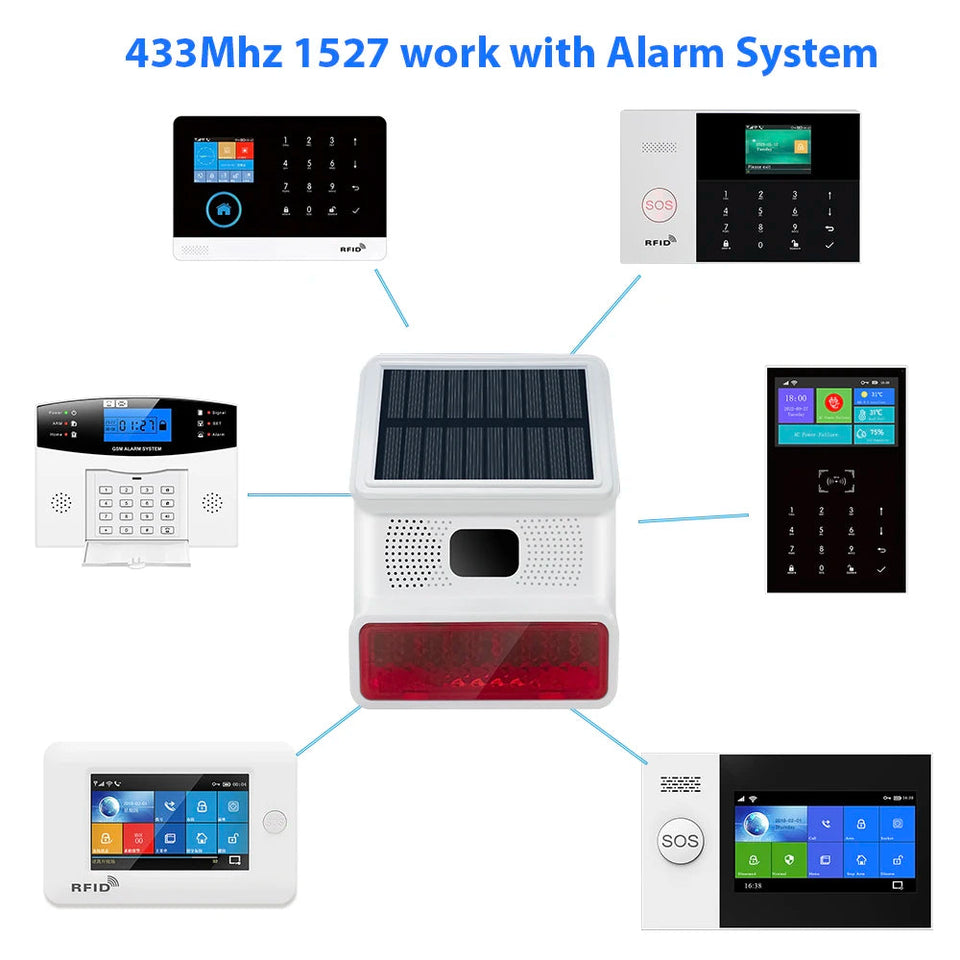 433MHZ Wireless Solar SIren Sound Light Flash Alarm Outdoor Alarm Horn for PGST GSM Home Security Alarm System Aimak Store