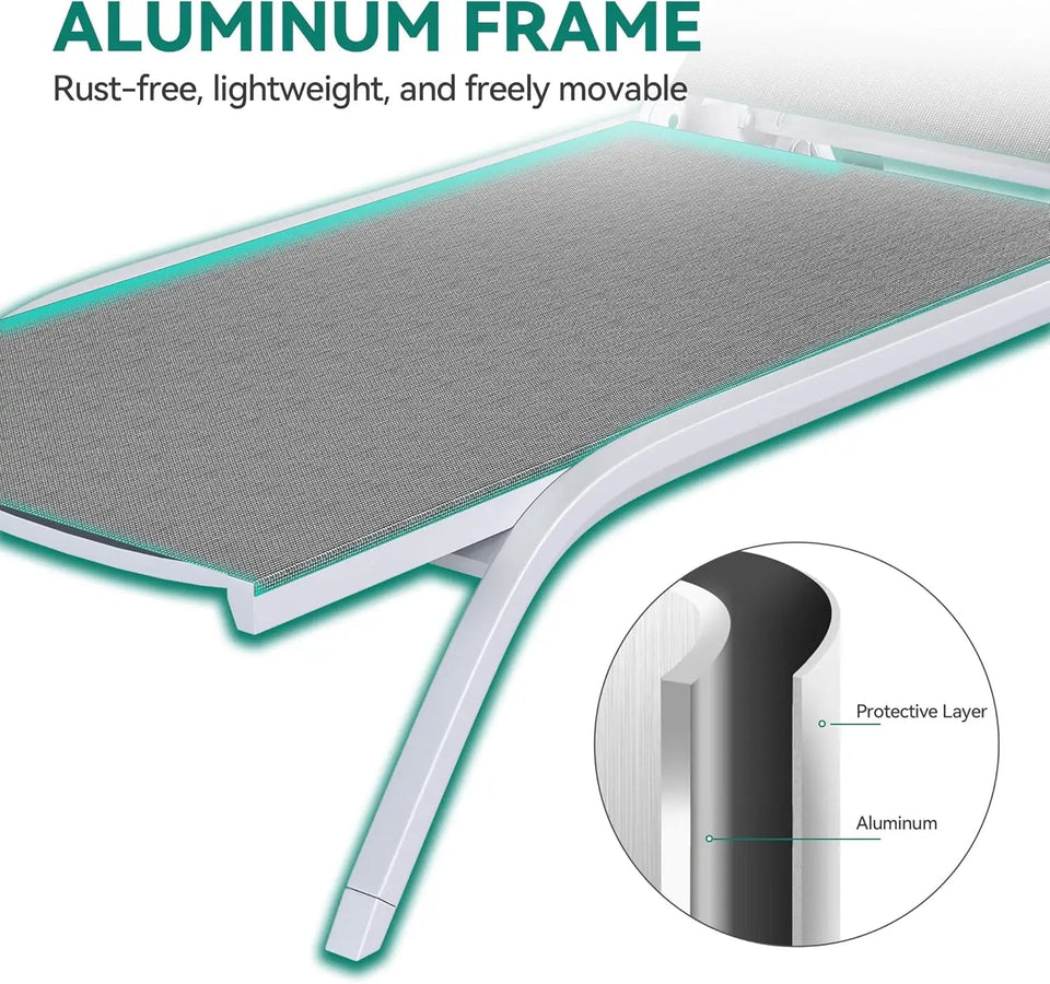 Aluminum Chaise Lounge Outdoor, Widened Patio Lounge Chair with Wheels, 5-Position Adjustable Sunbathing Recliner for Poolside Aimak Store