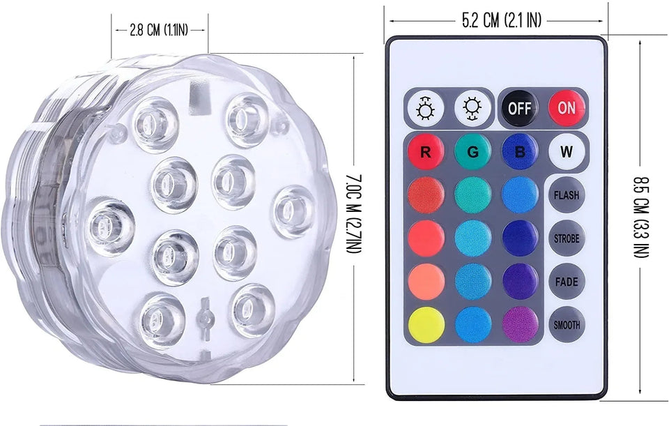 10 LEDs Submersible Light with Remote Control Underwater Night Lamp for Pool Vase Bowl Wedding Party Decoration Underwater Light Aimak Store