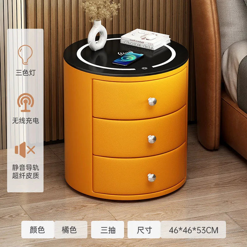 Smart nightstand, modern simple creative bedside table, light luxury senior sense of round net red leather household shelf Aimak Store