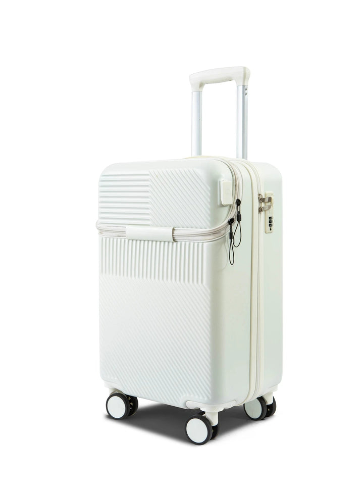 Fashionable semi open rechargeable striped simple large capacity luggage compartment with side hooks and universal wheels Aimak Store