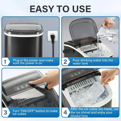 Ice Maker for Countertop, 9 Ice Cubes Ready in 6 Mins, 26lbs Ice/24Hrs, with Self-Cleaning Feature, Ice Spoon and Basket