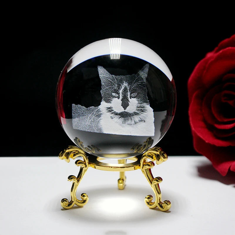 Photo Text Personalized Crystal Ball 2D Laser Engraving Pets Baby Family Picture Customized Glass Sphere Souvenir Birthday Gifts Aimak Store