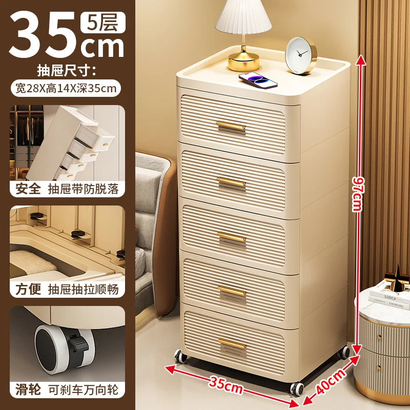 Modern Minimalist Nightstand with Drawers|Faux Wood Bedside Storage Cabinet Movable Bedroom Organizer Space-Saving HomeFurniture Aimak Store