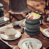 Outdoor Cooking Pot Set ALOCS CW-C05 Camping Portable Easy Storage Picnic Pot With Alcohol Stove Blast Proof Stove Cover Pot Aimak Store