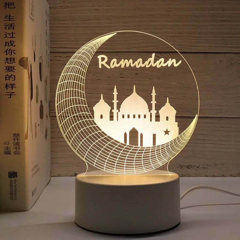 3D Moon Castle Acrylic LED Night Light Eid Mubarak Festival Ornaments Islamic Muslim Party Supplies 2025 Ramadan Home Decoration Aimak Store