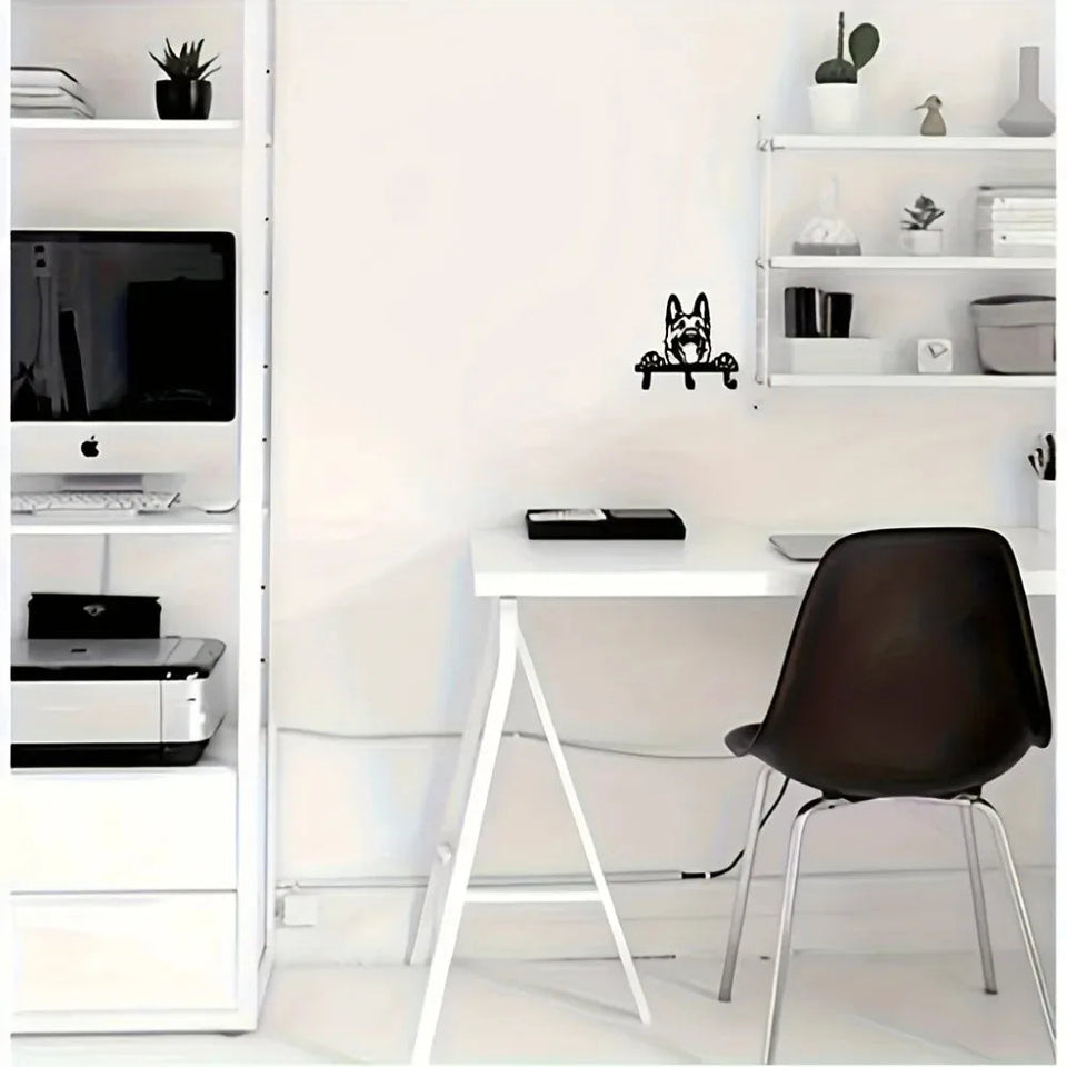 German Shepherd Portrait Wall Hook Black Metal Key & Leash Rack with 3 Hooks, Ideal for Kitchen, Bathroom, and Bedroom key holde Aimak Store