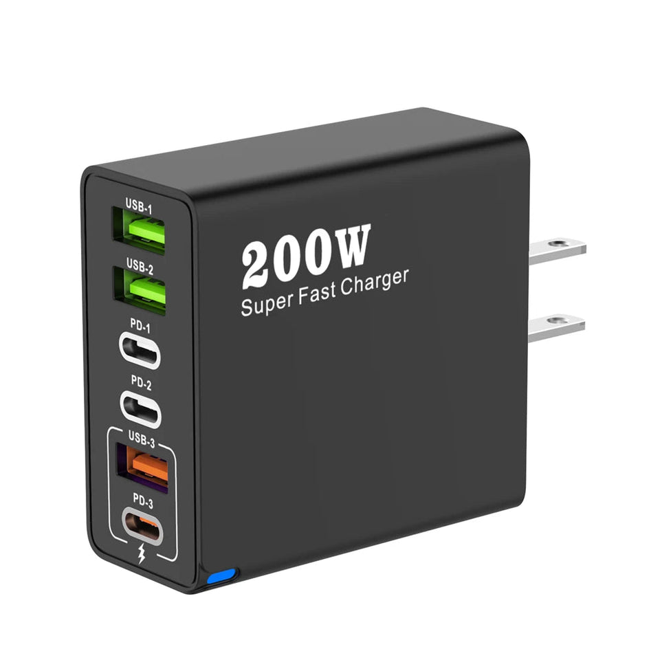 200W 6 Port USB C Charger Super Fast Charging PD3.0 USB C Type C Mobile Phone Charger For iPhone 16 SE4 Samsung Xiaomi ipad Aimak Store