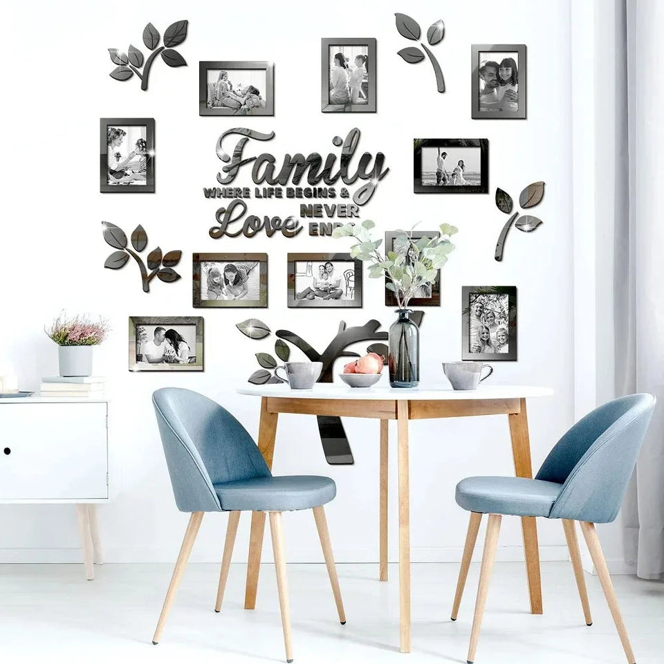 3D New Family Photo Frame Tree Wall Sticker Acrylic Self-adhesive Tree Collage Living Room Bedroom DIY Art Home Decoration Aimak Store