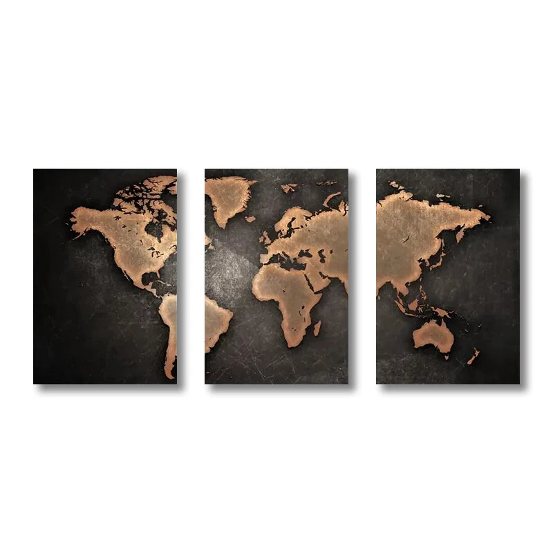 Retro World Map 3pcs/set Canvas Posters Nordic Wall Decor Wall Art Canvas Painting Living Room Bedroom Corridor Wall Decoration Aimak Store