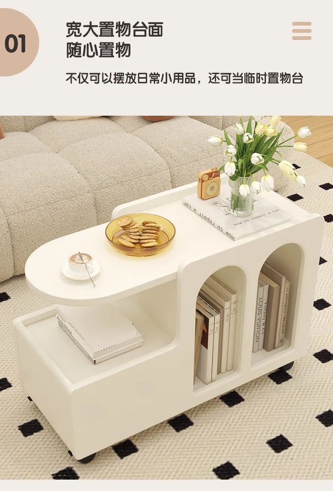 Movable Side Table with Storage Rack Cream Style End Table for Sofa Coffee Table Bedroom and Living Room Aimak Store
