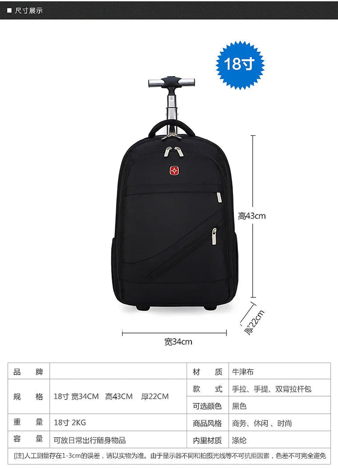 Men Trolley Backpack Shoulders Travel Bag with Wheels 24 Inch Students Rolling Luggage Business Trolley Large Capacity Suitcases Aimak Store