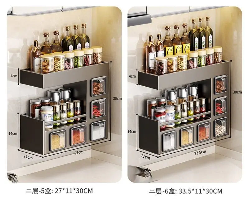 Kitchen seasoning rack wall hanging non-punching multi-functional storage seasoning jar household a complete set of combinations Aimak Store