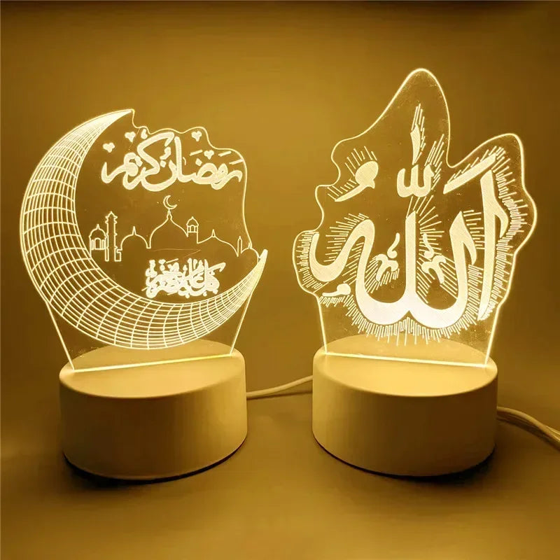 3D Moon Castle Acrylic LED Night Light Eid Mubarak Festival Ornaments Islamic Muslim Party Supplies 2025 Ramadan Home Decoration Aimak Store