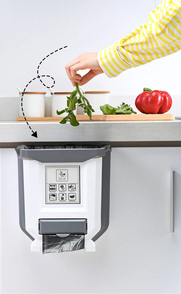 Wall Mounted Hanging Cabinet Rubbish Waste Bin Container Folding Kitchen Trash Can Garbage Storage Box Bags Aimak Store