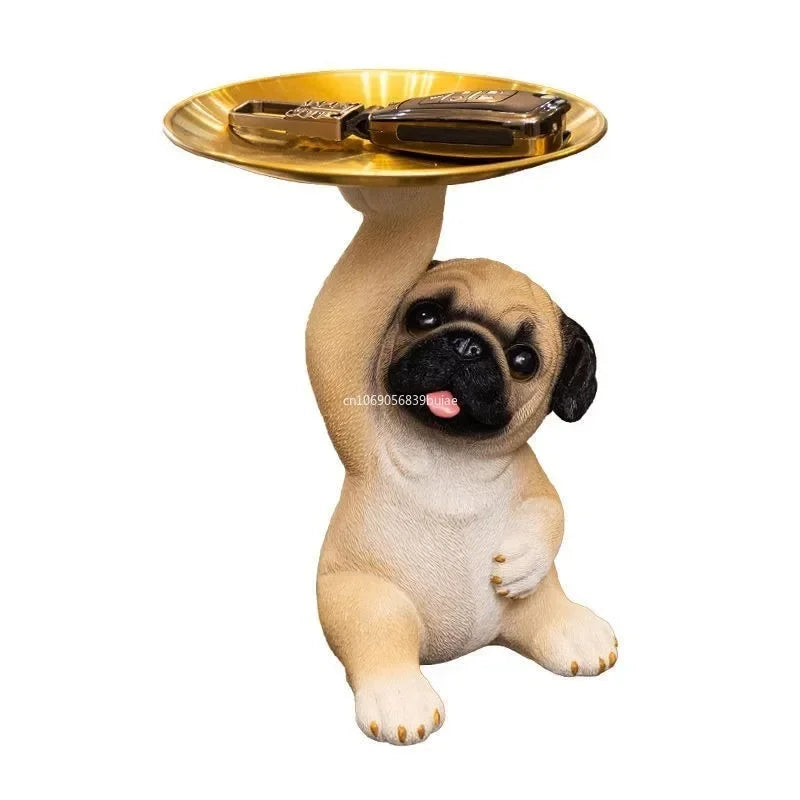Creative Pug Statue Storage Tray Cute Dog Key Candy Snack Storage Plate Animal Sculpture Ornaments Office Tabletop Decor муравьи Aimak Store