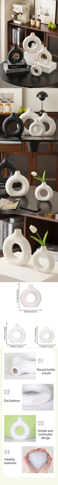 Flat Minimalist Simple Vase Donut Shape Single Flower Pot Home Wedding Decoratio Hollow Ornaments Circle Flower Arrangement Vase Aimak Store