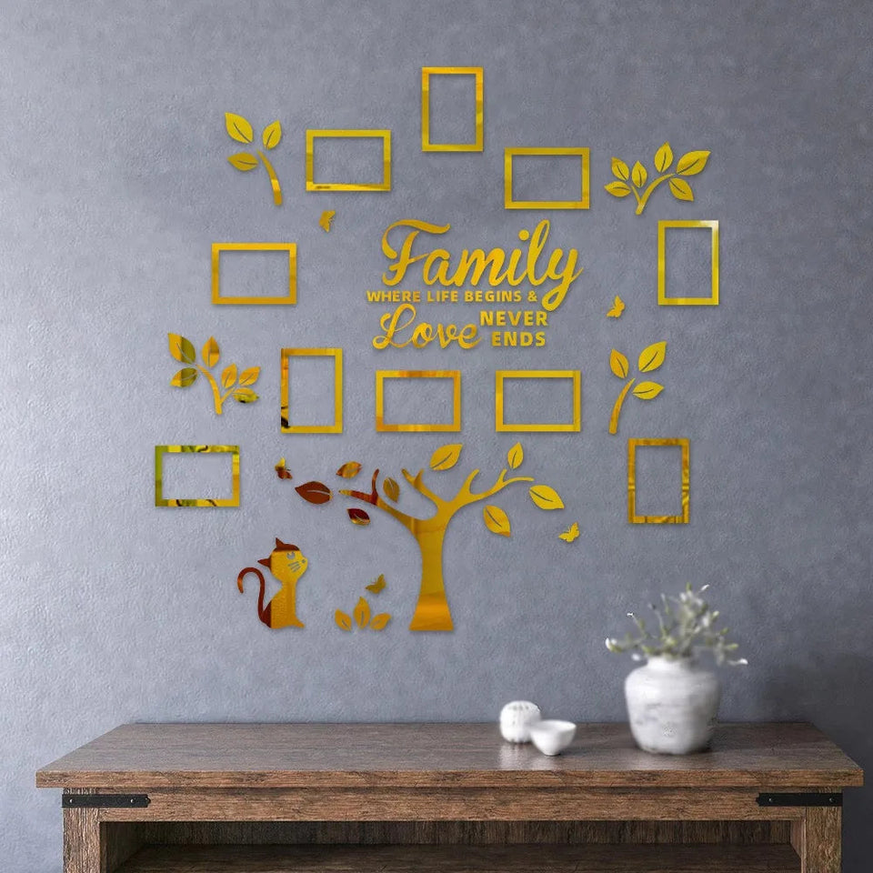 3D New Family Photo Frame Tree Wall Sticker Acrylic Self-adhesive Tree Collage Living Room Bedroom DIY Art Home Decoration Aimak Store